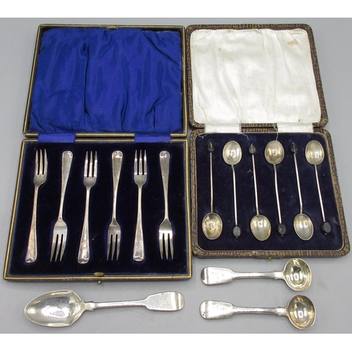 92 - Cased set of six Art Deco silver coffee spoons with coffee bean finials, by Marson & Jones, Birmingh... 