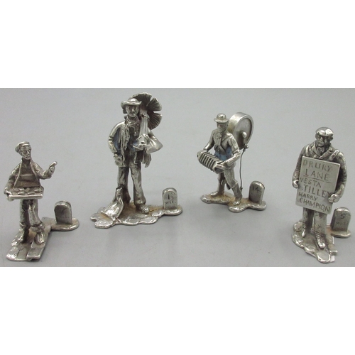 97 - Silver menu card holders depicting old crafts, by Thomas Charles Jarris, London, 1970's, 6ozt