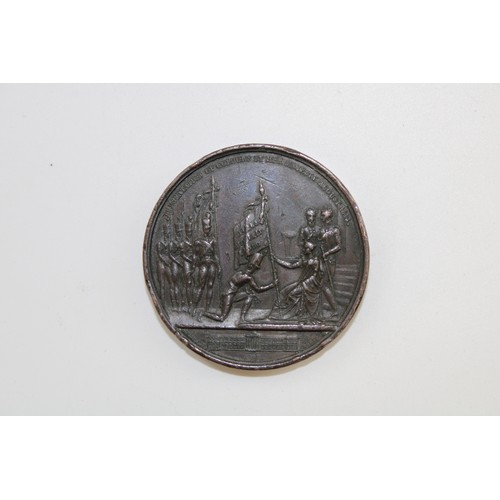 390 - 1813 bronze medallion commemorating the Presentation of Colours to RMC Sandhurst, obv. bust of Field... 