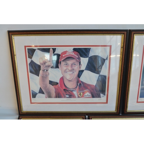 148 - Five limited edition framed prints of Michael Schumacher by sports artist W Newman, all edition numb... 