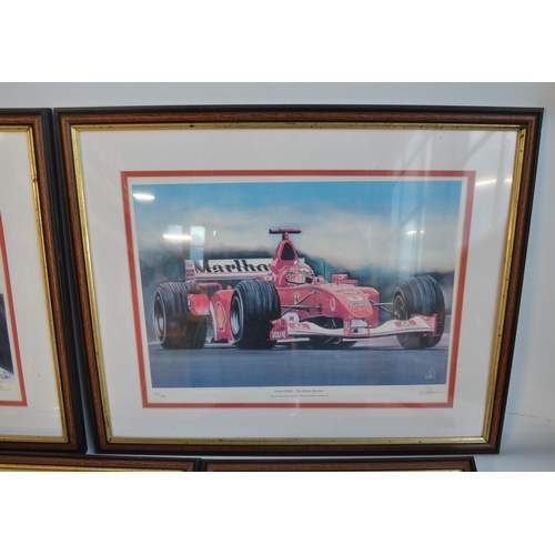 148 - Five limited edition framed prints of Michael Schumacher by sports artist W Newman, all edition numb... 