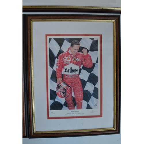 148 - Five limited edition framed prints of Michael Schumacher by sports artist W Newman, all edition numb... 