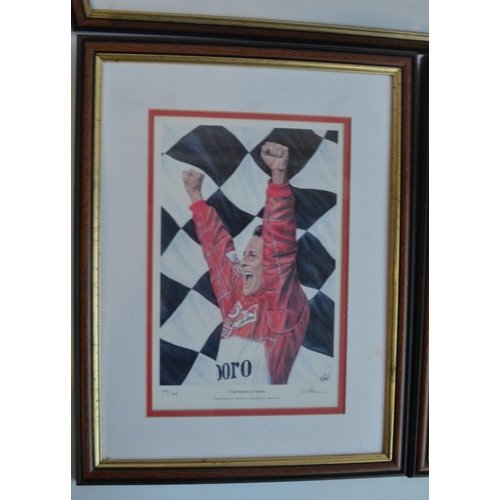 148 - Five limited edition framed prints of Michael Schumacher by sports artist W Newman, all edition numb... 