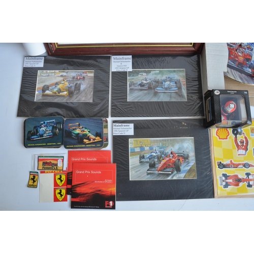 149 - Collection of Michael Schumacher and Ferrari related items to include framed print by Stuart McIntyr... 