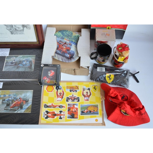 149 - Collection of Michael Schumacher and Ferrari related items to include framed print by Stuart McIntyr... 