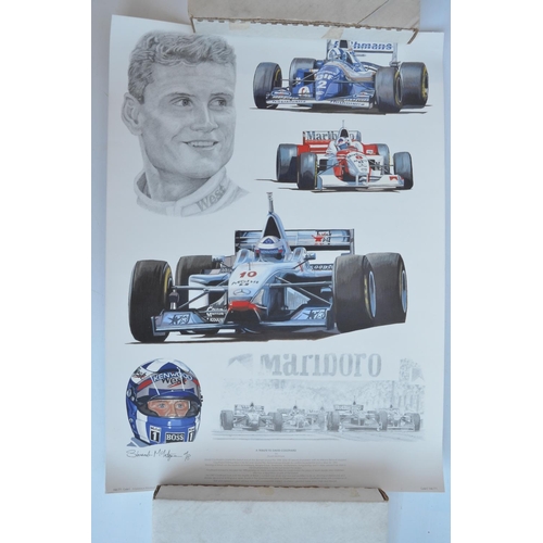 153 - Collection of mostly David Coulthard related prints and books to include 'Victory At Monaco' framed ... 