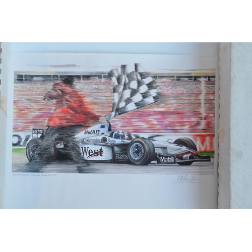 153 - Collection of mostly David Coulthard related prints and books to include 'Victory At Monaco' framed ... 