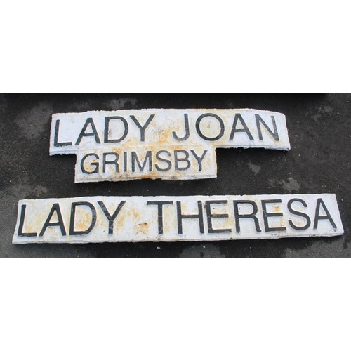 1229 - Ships name plates. 'Lady Theresa' and 'Lady Joan Grimsby' 127cm and 157cm. Both taken from Grimsby T... 