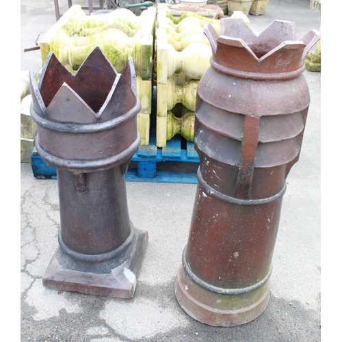 1237 - Two salt glazed vented chimney pots 'King and Queen' 100cm and 87cm