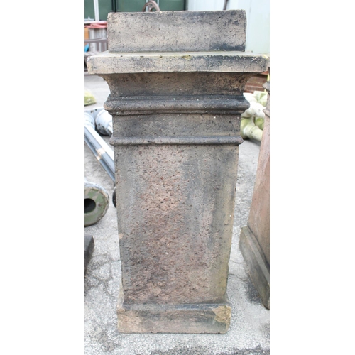 1238 - Two Octagonal salt glazed chimney pots and two square terracotta pots. 80cm