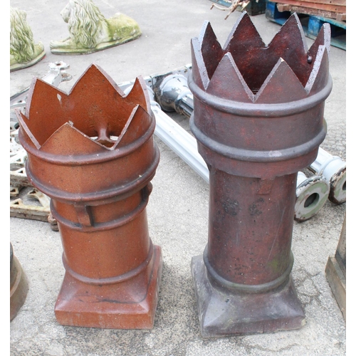 1239 - Pair of salt glazed vented chimney pots. 'King and Queen' 88cm 73cm