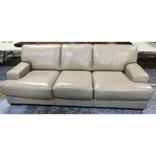 443 - Plush think sofas pebble leather Melbourne three seat sofa, with loose seat cushions, SW233cm D103cm... 