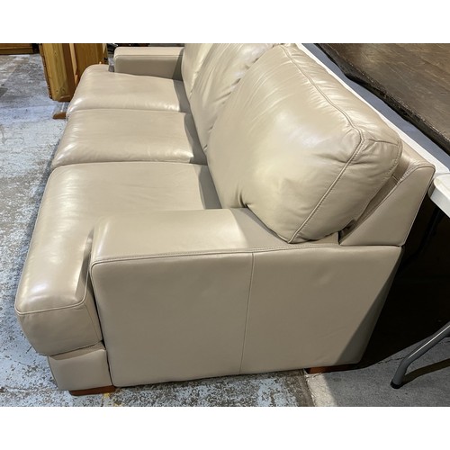 443 - Plush think sofas pebble leather Melbourne three seat sofa, with loose seat cushions, SW233cm D103cm... 