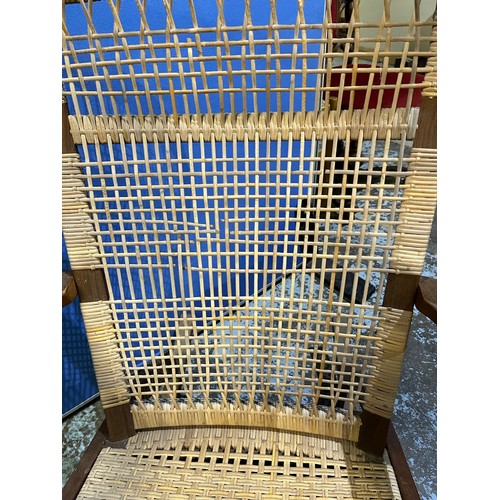 574 - Mid-Century Danish teak rocking chair with woven seat and back, marked JK, stamped Made in Denmark, ... 