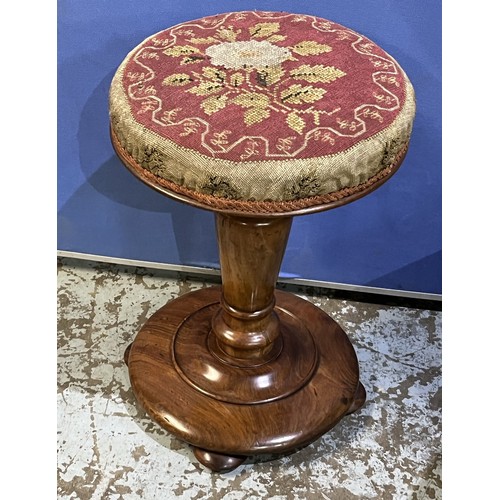 602 - Victorian stool with swivel woolwork circular seat and an oak  joint type stool (2)