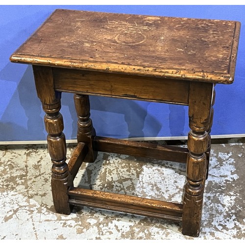 602 - Victorian stool with swivel woolwork circular seat and an oak  joint type stool (2)