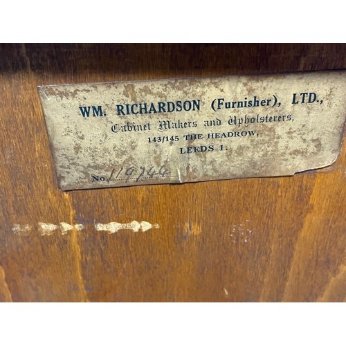 604 - C20th Wm. Richardson of Leeds oak office filing cabinet, tambour front with nine drawers with brass ... 