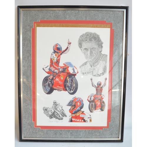 182 - 'Tribute To Carl Fogarty Stuart McIntyre, 61.2x77.8cm). Please note picture has slipped in frame