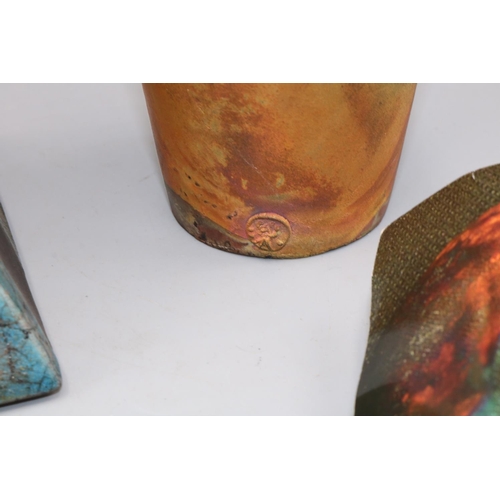 138 - Studio pottery - flamed raku vase by Ian Tomii, seal mark to foot, H21cm; and an unmarked raku pyram... 