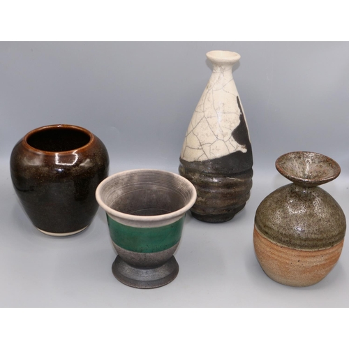 139 - Studio pottery - John Dix of Pateley Bridge stoneware vase, H13cm; Philip Chan of Ayron raku urn, H1... 