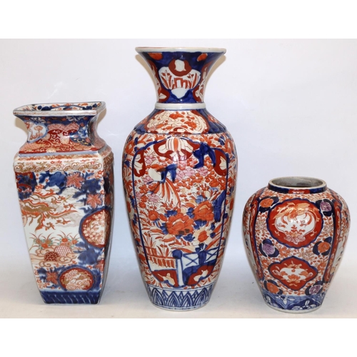 196 - Group of three Japanese Imari vases, max. H41cm, A/F