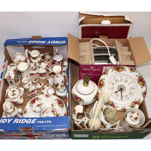 245 - Collection of Royal Albert Old Country Roses ceramics, incl. a wall clock, mantle clock, teapot, tab... 