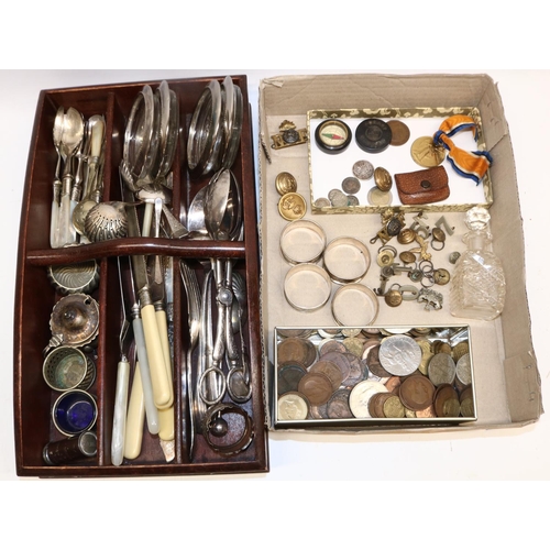 291 - Various collectables incl. four hallmarked silver napkin rings, coins incl. a Geo III silver shillin... 