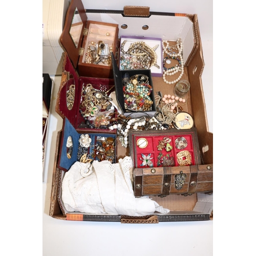 296 - Collection of mid-late C20th costume jewellery, jewellery boxes, fashion wristwatches, cotton christ... 