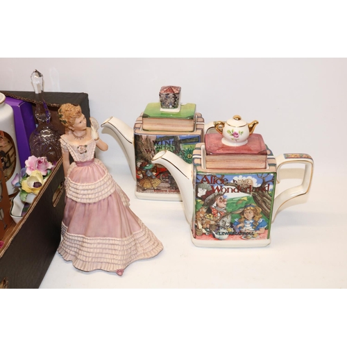 299 - Two Sadler Classic Stories series teapots, Wedgwood Enchanted Evening figure, and a collection of va... 