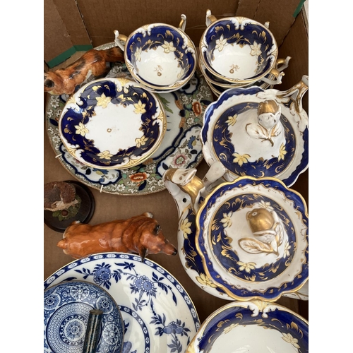 335 - Collection of ceramics, incl. teaware, Royal Crown Derby figure of a fox, Royal Doulton Corgi, etc. ... 