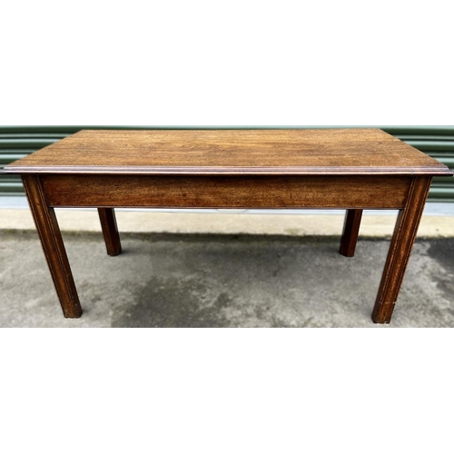 586 - George 111 style mahogany rectangular coffee table, on moulded supports, W102cm D48cm H48cm