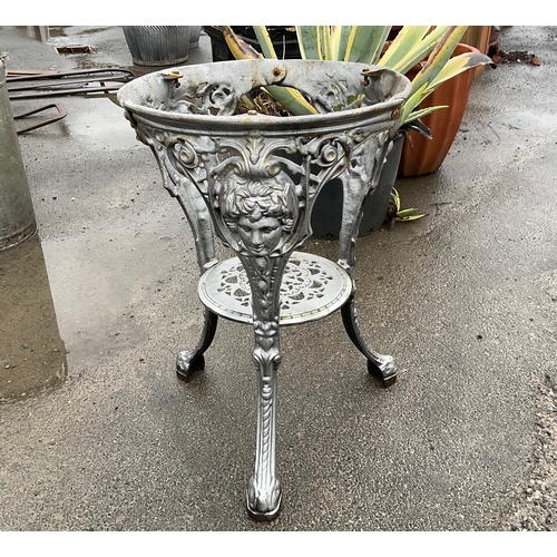 1256 - A Victorian style cast metal pub table base painted grey, height 70cm