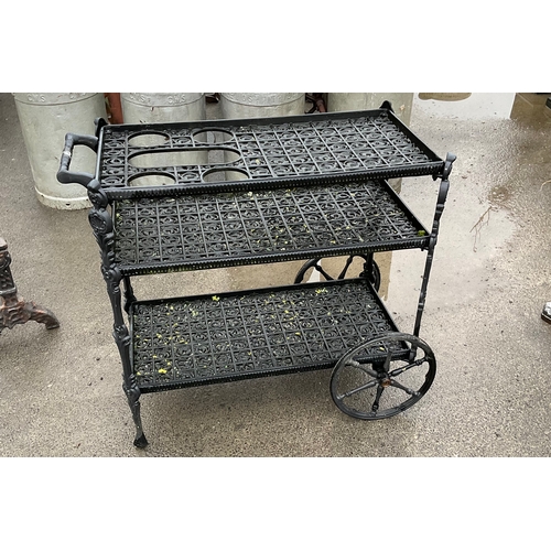 1265 - Black cast Victorian style outdoor garden drinks trolley