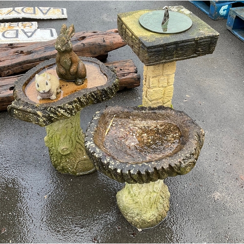 1270 - Sun dial against reconstituted stone column, two bird baths in tree design. 
Measurement of sun dial... 