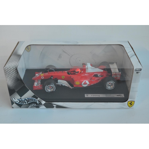 156 - Hot Wheels Racing series 1/18 scale Ferrari F2004 Michael Schumacher with seated driver figure (mode... 