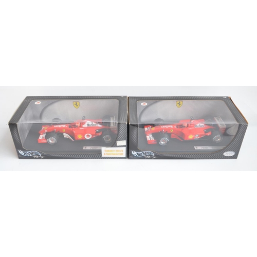 159 - Two 1/18 scale diecast Michael Schumacher Collection F1 Ferrari F2001 models from Hot Wheels Racing ... 