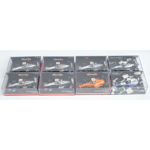 172 - Eight boxed 1/43 scale diecast David Coulthard themed Formula 1 racing car models from Paul's Model ... 