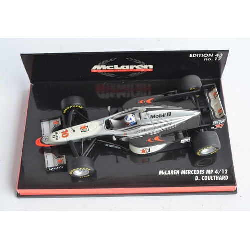 172 - Eight boxed 1/43 scale diecast David Coulthard themed Formula 1 racing car models from Paul's Model ... 