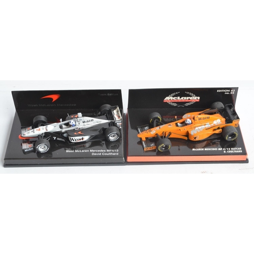 172 - Eight boxed 1/43 scale diecast David Coulthard themed Formula 1 racing car models from Paul's Model ... 