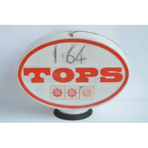 23 - Vintage translucent white plastic Tops petrol globe, damaged/repaired, please refer to photos for co... 