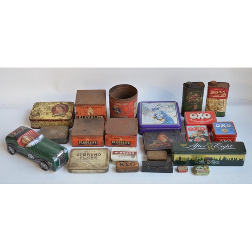 279 - Collection of mostly vintage tins to include Benson's Potato Crisps, OX), Hacks sweets etc, 2 large ... 