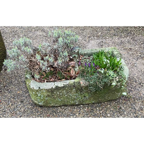 1281 - A stone D shaped double trough 79cm x 43cm