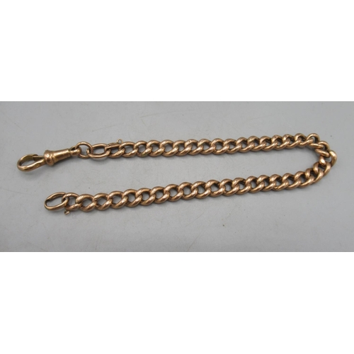 559 - 9ct rose gold flat curb link Albert chain, 12.75g (A/F)