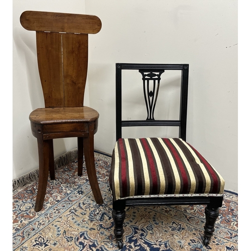 485 - Victorian Country made Childs correction type chair on curved supports and an Edwardian ebonised nur... 