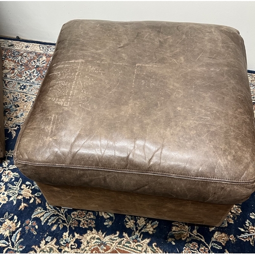 490 - Club type brown leather upholstered arm chair, with loose seat cushion, W87cm D88cm H80cm and matchi... 