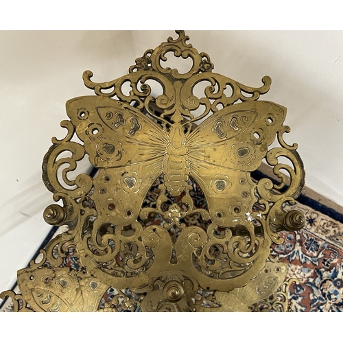 498 - Brass three tier stand, each tier with cast decoration of butterflies, H76cm