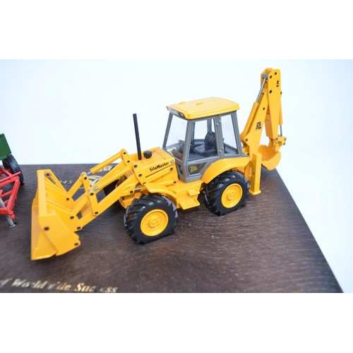 420 - Joal 1/35 diecast JCB 50 Years Commemorative set with 4CX Backhoe Loader and Farm Trailer with mould... 