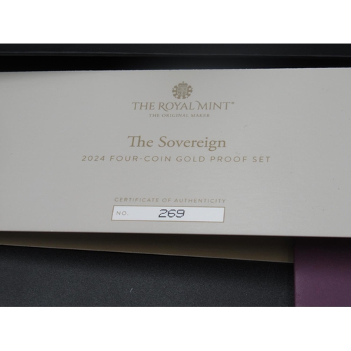 166 - The Royal Mint The Sovereign 2024 Cased Four-Coin Gold Proof Set, including double sovereign, full s... 