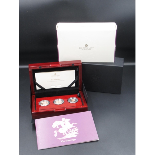 167 - The Royal Mint The Sovereign 2024 Cased Three-Coin Gold Proof Set, including full sovereign, half So... 