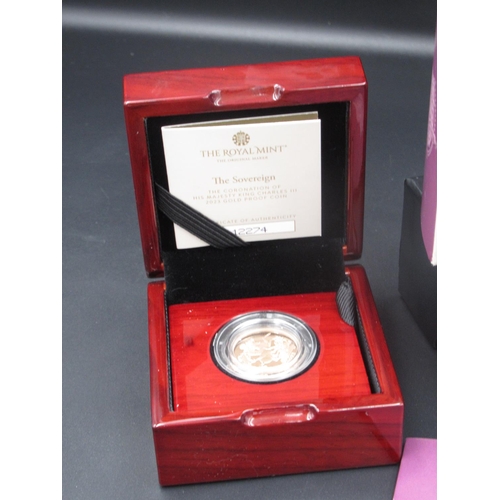 169 - The Royal Mint cased The Sovereign Coronation of King Charles III 2023 Gold Proof Coin, encapsulated... 